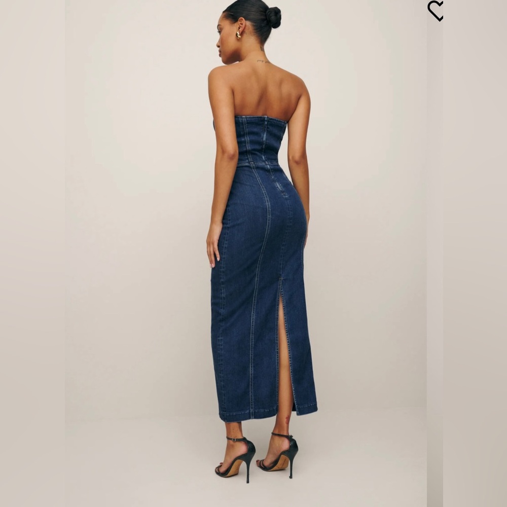Reformation Anais Strapless Denim Midi Dress sz 12 - Picture 2 of 11